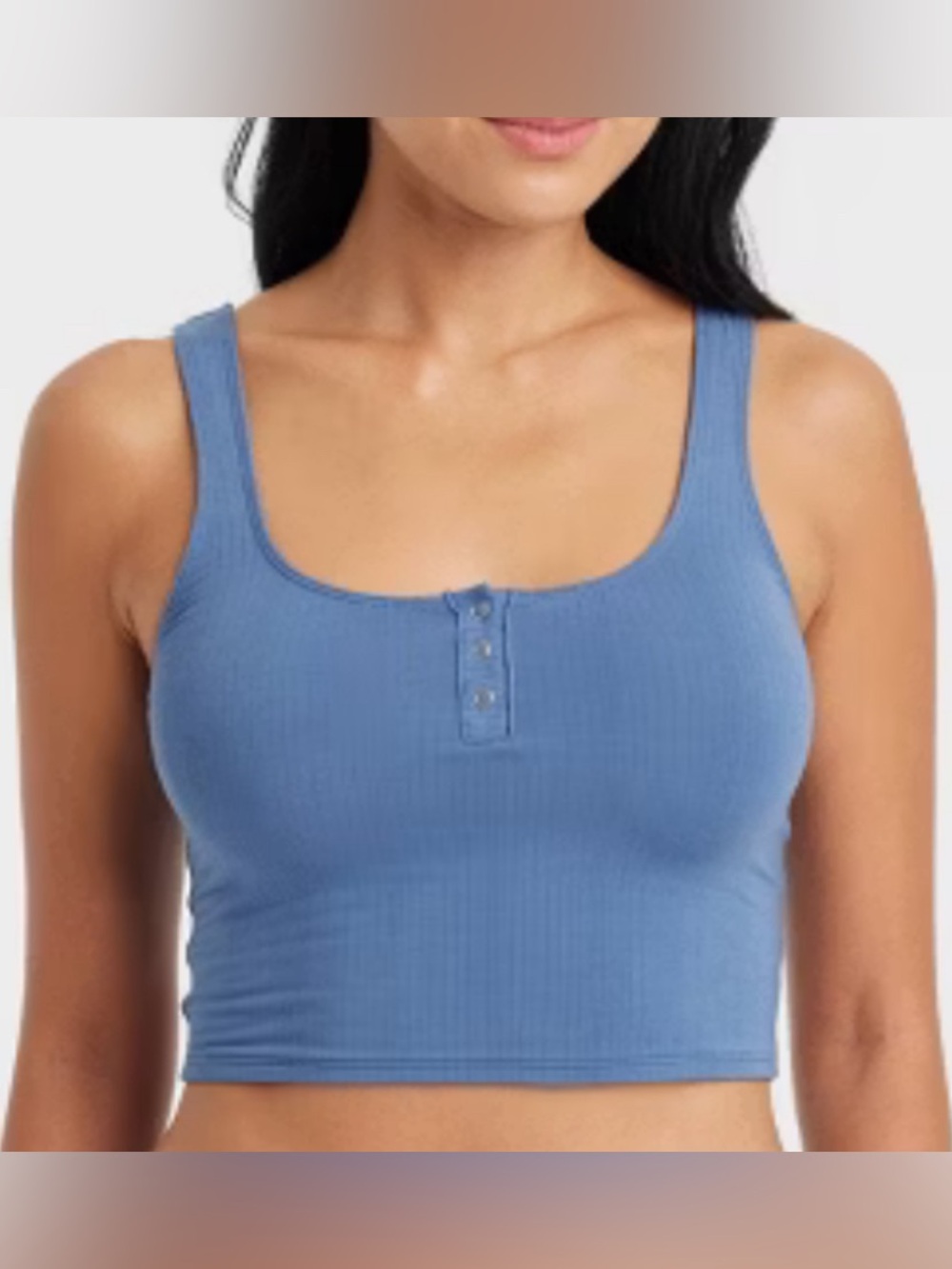 NWT Auden Plus Size Women's Blue Ribbed Button Front Crop Tank Top- Modal Blend
